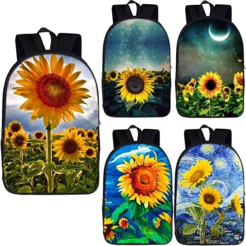 Van Gogh Sunflowers Backpacks Teenage School Bags Bagpack starry night yellow sunflower School Backpack travel bags best gift