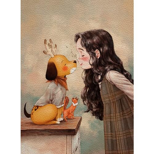 Illustration Girl Character Imitation Leather Bed Sheet Family Sewing Decoration Bag 22*30CM A4