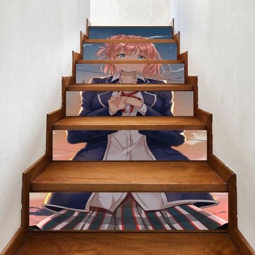 PVC Mural Paper Print a Cute Girl Art 3D Renew Picture Self Adhesive Waterproof Stair Stickers Home Decor Wallpaper For Bedroom