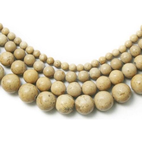 On Sale! New Fashion 4/6/8/10 Natural Round Ball Gem Stone Beads Khaki Beads Pick Size 15" DIY For Charms Jewelry Making BTB755