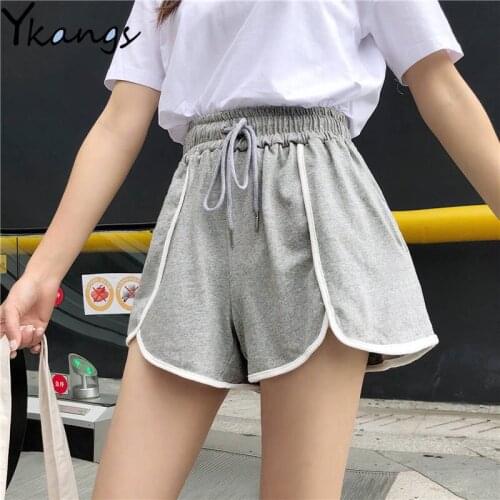 Drawstring women vintage wide leg shorts Harajuku High Waist shorts biker Casual Shorts Feminino Dance HotPants Baggy Short