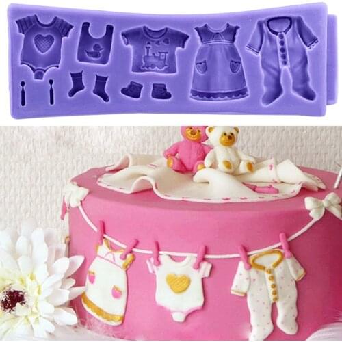 New 3D Baby Clothes DIY Silicone Mold Kitchen Fondant Cake Moulds Chocolate Candy Baking Tools Wedding Cake Decorating