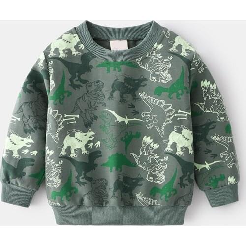 2-7Years Kids Sweatshirt Children Dinosaur Print Boys Loose Fit Long Sleeve O-neck Pullover Hoodies Tops for Spring Autumn New