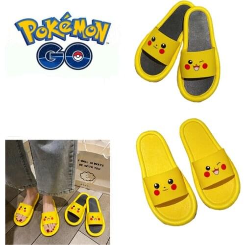 Anime Pokemon Pikachu Slipper Shoes Korean-Style Flat Bottom Wear Home Non-Slip Bathroom Slippers Cartoon Slippers House Slipper