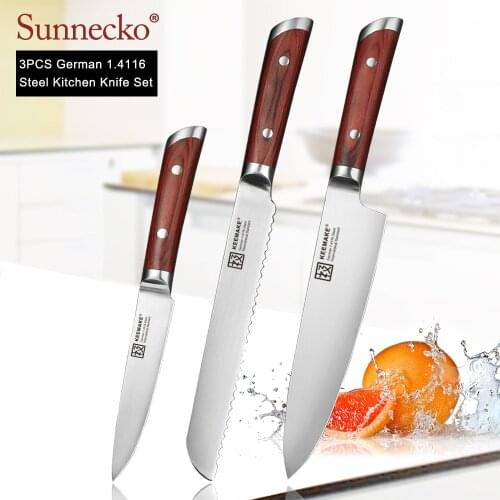 KEEMAKE Chef Bread Utility Knife German 1.4116 Steel Blade knife Sharp Chefs Cutter Color Wood Handle 3PCS Kitchen Knives Set