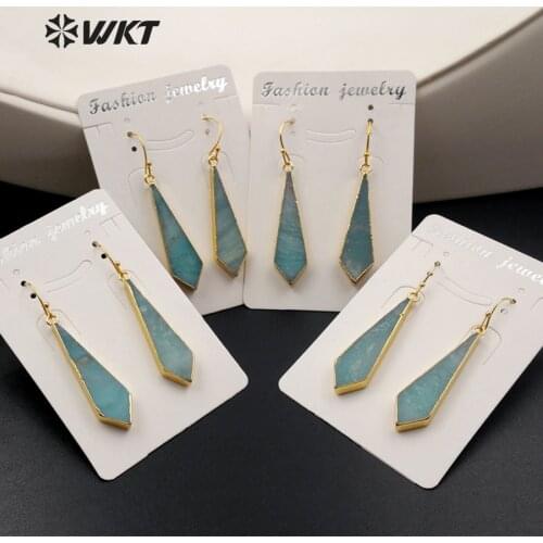 WT-E377 WKT Loverly Earring Geometric Shape Amazonite Earring In High Quality Gold Electroplated For Women Earring