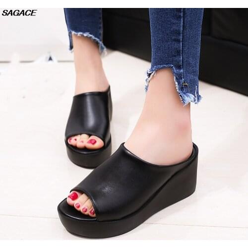 SAGACE Women Summer Fashion Leisure Fish Mouth Sandals Thick Bottom Slippers Sandalia Feminina Beach Summer Shoes Praia C26