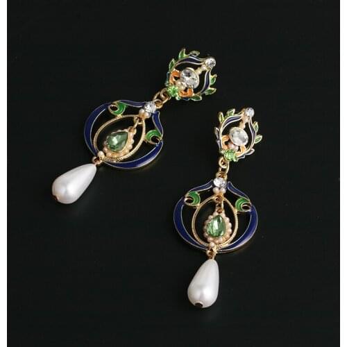 FASHIONSNOOPS Exaggerated Vintage Rhinestone Pearl Water Drop Earrings For Women Boho Jewelry Fashion Earings