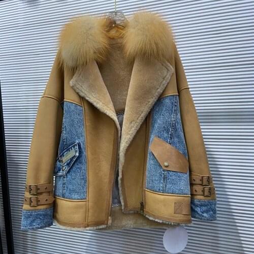 New Denim Coat For Women Winter Duck Down Outwear With Real Red Fox Fur Collar Denim Female Clothing