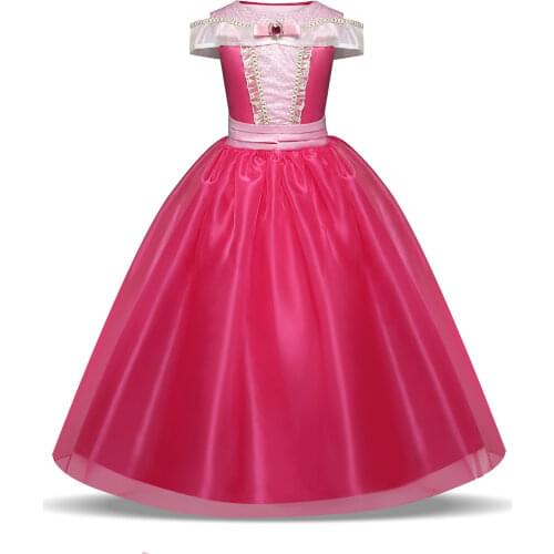 Girl Halloween Costume Cosplay Princess Dress Rose Red Off Shoudler Beauty Dress Children Fancy Party Prom Frocks