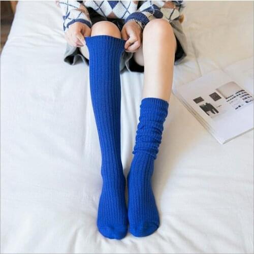Winter Women Socks Knee High Socks Dark Color Stockings Wool Warm Thicken Knitting Girl Female Long Socks Solid Fashion