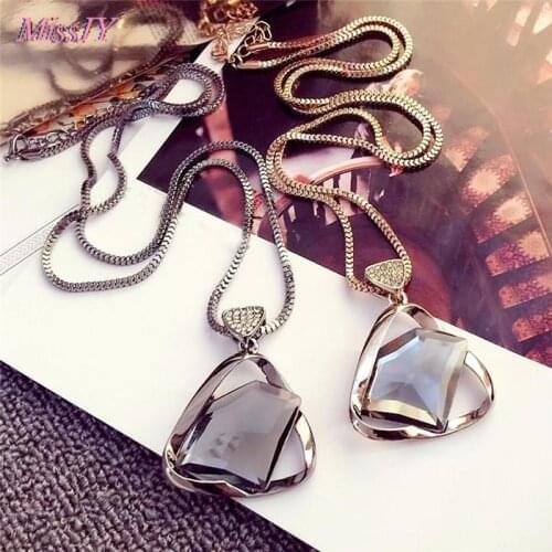 1PC Necklaces Women Jewelry New Brand Geometry Rhinestone Long Necklace Vintage Punk Triangle Crystal Glass Pendant 74cm/29in