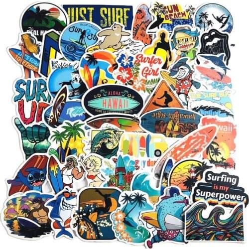 10/30/50 PCS Surf Beach Hawaii Time Beauty Stickers For Motorcycle Skateboard Bicycle Luggage Toy Fridge Phone Helmet Suitcase