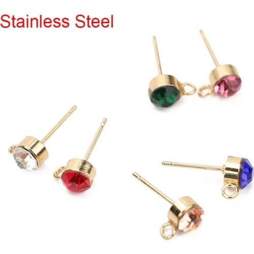 10pcs Hypoallergenic Stainless Steel Stud Earring Findings Crystal Rhinestone Earings Post Ear Pins DIY Jewelry Suppliers Making