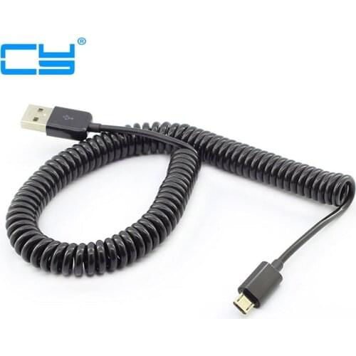 2.5m Spring Coiled USB 2.0 Male to Micro USB 5 Pin Data Sync Charger Stretch Cable for Samsung HTC LG Phones