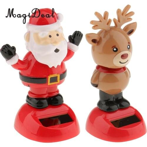 2pcs Solar Powered Santas Elk Bobbling Toy Shaking Swinging Solar Doll Motor Car Window Ornaments