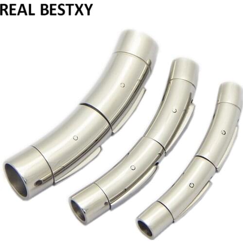 20pcs/lot hole size: 3/4/5/6mm Stainless Steel Curved Bayonet Clasp Fastener PushLock Lace Buckle Leather Clasps for Bracelet