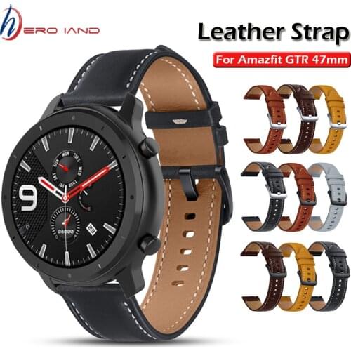 22MM Leather Bracelet For Amazfit GTR 47mm Wrist Strap For Xiaomi Amazfit Pace / Stratos 1 2 3 / GTR2 / GTR 2e Watchband Correa