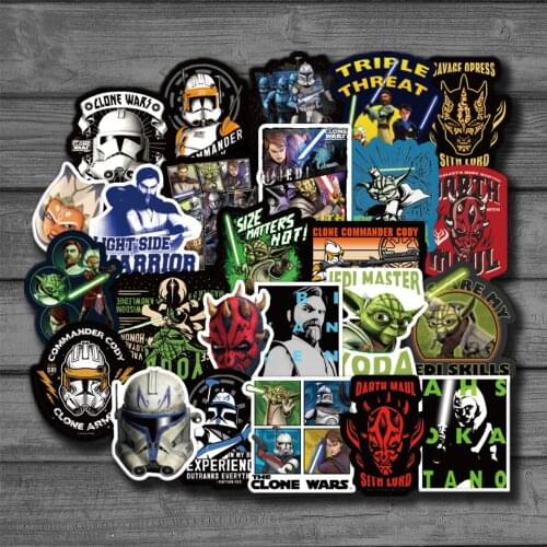 50pcs Cartoon The Clone Wars Waterproof PVC Children Stickers Laptop Skateboard Guitar Luggage Cool Graffiti Sticker Kids Toys