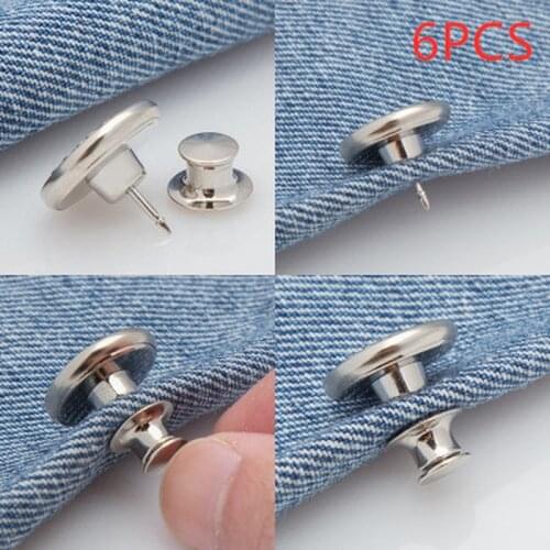 6Pcs Detachable Buttons Jeans Easy Clip Snap Button Perfect Fit Instant Universal Buckles Thin Waist Replacement No Sew Needed