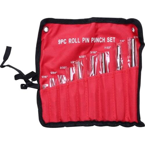9Pcs Steel Multi Size Round Head Pins Punch Set Grip Roll Pins Punch Tool Kit Professional Hollow End Starter Punch Chisel Retai