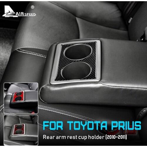 AIRSPEED Carbon Fiber for Toyota Prius 2010 2011 Accessories Interior Trim Rear Center Armrest Water Cup Holder Cover Sticker