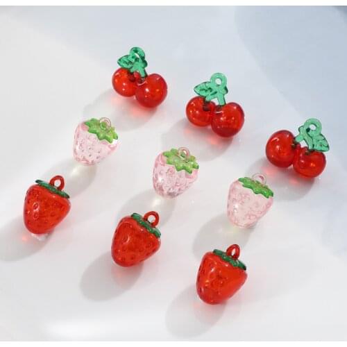 Cute Fruit Strawberry Cherry Acrylic Pendant DIY Jewelry Earring Bracelet Accessory Material