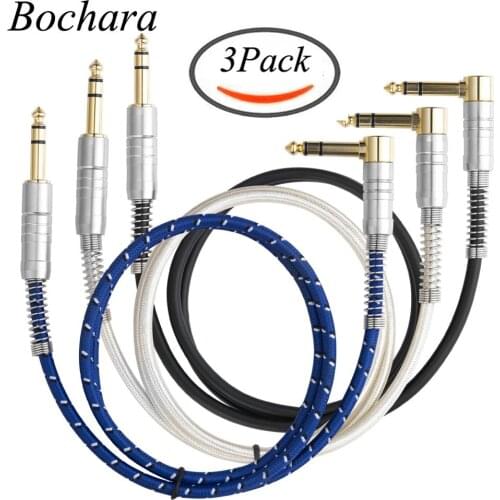 Bochara 1/4'' Jack 90degree 6.5mm Male to Male Stereo Audio Cable Dual Shielded For Electric Guitar Mixer Amplifier 3Pack