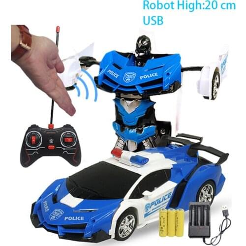 1:18 RC Cars 24CM Gesture Sensing Transformation Police Car Robot Deformation Remote Control Sports Vehicle Toy for Kids Boy C02
