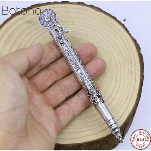 Pure Silver colour 925 Sterling Silver colour Openwork Flower Vine Business Ballpoint Pen Pendant Thai silver colour 925 Jewelry
