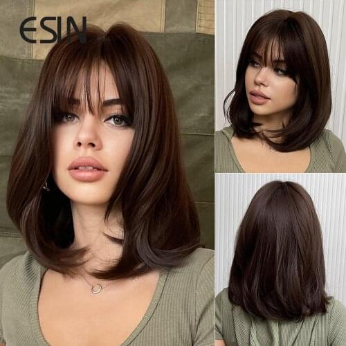 Inhair Cube 10 Inches Bob Synthetic Flat Bangs Women Wig Ombre with Highlight Short Straight Hair Wig Cosplay Hairstyle