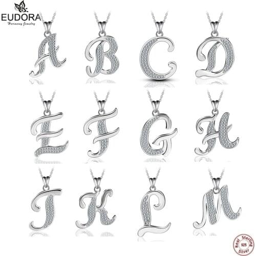 Eudora 100% 925 Sterling Silver Capital Letter Shiny Crystal Pendant Necklace Jewelry Christmas Gift