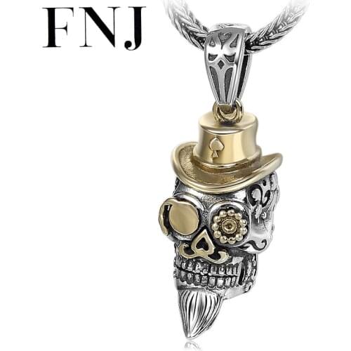 FNJ 925 Silver Punk Skull Pendant Hang Original S925 Thai Silver Pendants Men Women for Jewelry Making