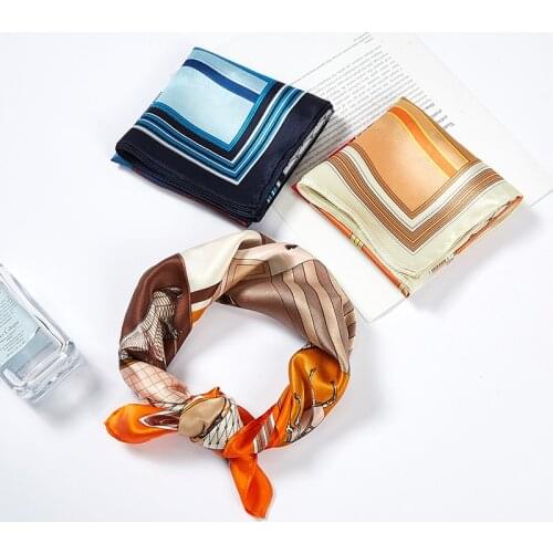 FXAASS Women Hijab Square Scarf Fashion Lady Retro Luxury 100% Mulberry Silk Scarf Shawls 52*52cm Animal Horse Cape Headband