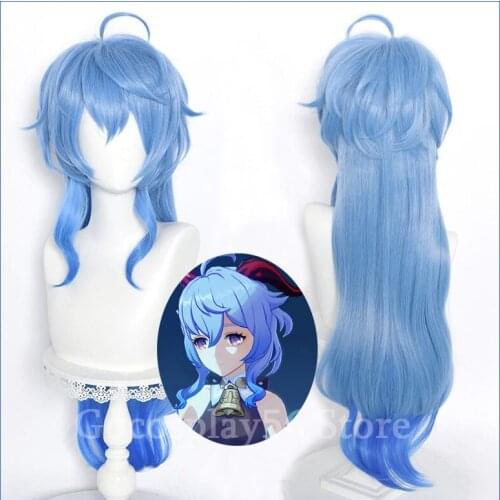 Genshin Impact GANYU Wig Cosplay Gradient Blue Long Straight Curly Temples Wavy Heat Resistant Hair Adult Halloween In Stock