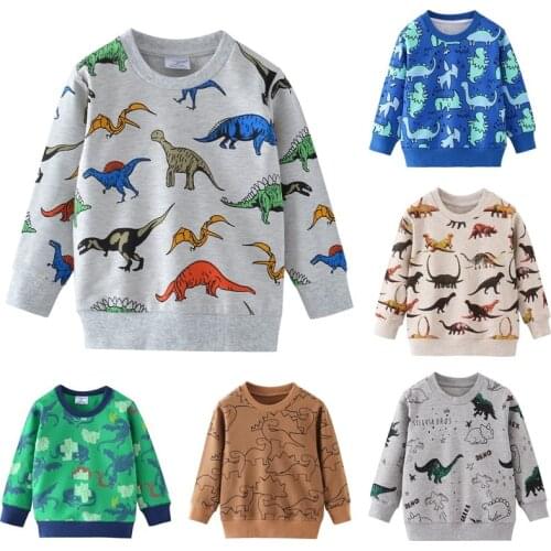 Baby Boy Cotton Cartoon Dinosaur Printing T Shirts Boys Spring Autumn Long Sleeve Sweatshirt Children Knitted Loop Tops 2-7 Year