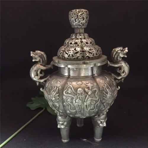 Collection Chinese Tibetan Silver Bronze Incense Burner Longevity Star Censer Auspicious Gift Home Fengshui Decoration