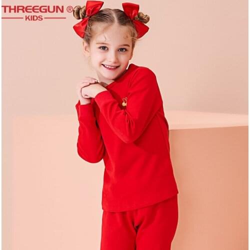 THREEGUN X DISNEY Girls Thermal Underwear Winter Pajamas Set Mickey Minnie Warm Cotton Children Teenager Girls Winter Clothing