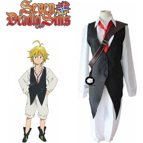 Anime The Seven Deadly Sins Cosplay Meliodas Dragons Sin of Wrath Cosplay Costume Full Set Uniforms(Shirt+Vest+Pants+Tie)