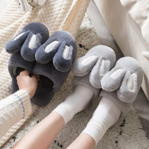 Fashion Women Slippers Winter Warm Fur Shoes Men Couples Cute Rabbit Ears Softsole Home Indoor Ladies Plush Slides