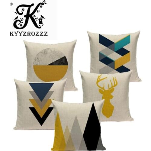 Yellow Geometric Cushion Cover Nordic Round Pillowcase Deer Heart Throw Pillow Car Office Bed Room Cushions Gift