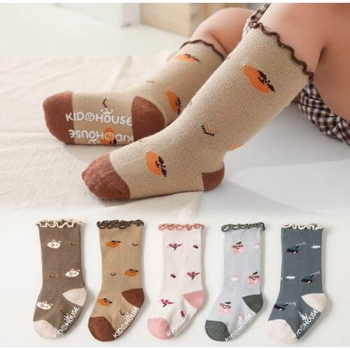 21 New Girl Socks for Fall/winter Combed Cotton Cute Cartoon Newborn Baby Girl Baby Toddler Non-slip Floor Socks