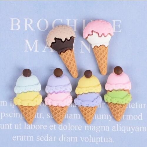 New Colorful Resin Cabochons Kawaii Food Ice Cream Flatback Button Patch Sticker Fit Girl Hair Jewelry DIY Bow Cenrter 60pcs