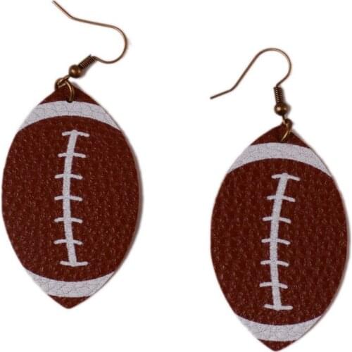 Rainbery 2021 New PU Leather Prints Softball Football Earrings for Women Fashion American Sport Baseball Earrings Jewelry