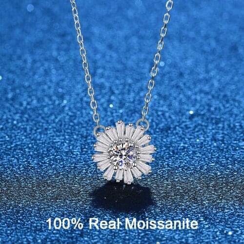925 Sterling Silver Sunflower Pendant Necklace For Women 14K White Gold GRA VVS1 Moissanite Diamond Necklace Wedding Jewelry
