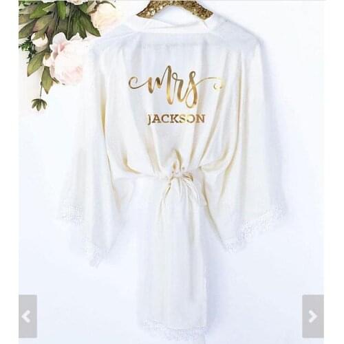Customize name gold Mrs. Robe Wedding Bridesmaid bride Lingerie satin silk pajamas Bachelorette robes kimonos gowns gifts