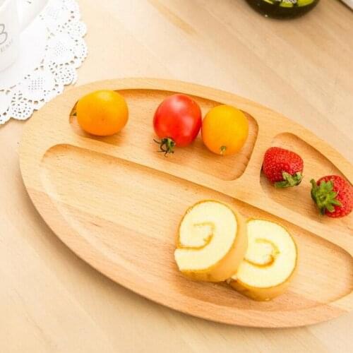 Beech oval shape tripartite wooden fruit tray solid kitchen tools wood breakfast snack tray