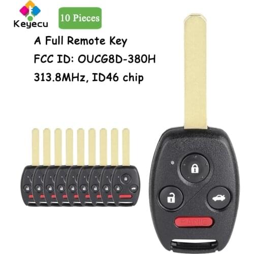 KEYECU 10PCS Keyless Entry Remote Control Key With 313.8MHz ID46 Chip - FOB For Honda Accord 2003-2007, 2010 Element OUCG8D-380H