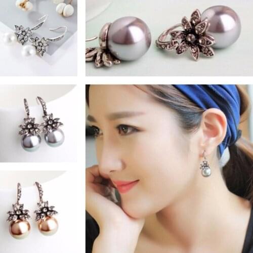 Delicate Pearl Earrings Sun Flower with Rhinestones Earrings Ladies Party Jewelry Gifts Imitate Pearl Crystal Dangle Ear