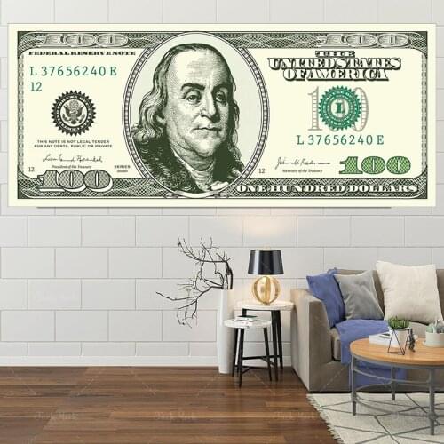 Customized Large Version 100 Dollar Bill Nordic Canvas Art Print Painting Posters Wall Pictures For Bedroom Office Gift